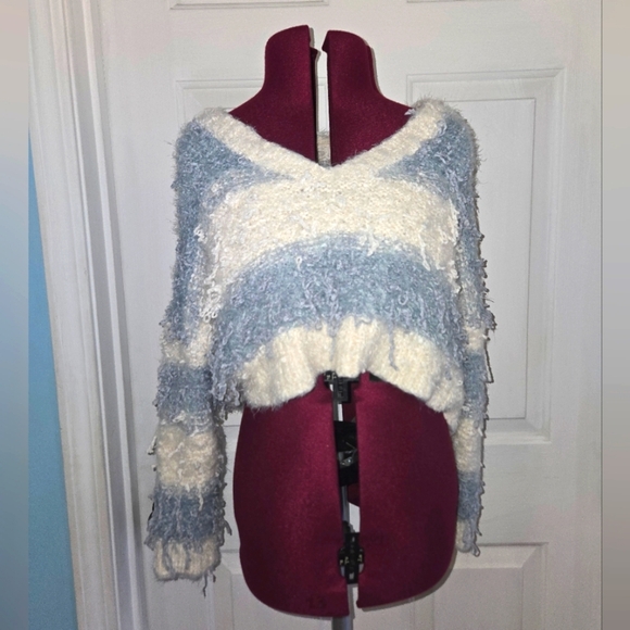 Altar'd State Sweaters - Altar'd State Blue & White Striped Cropped Sweater